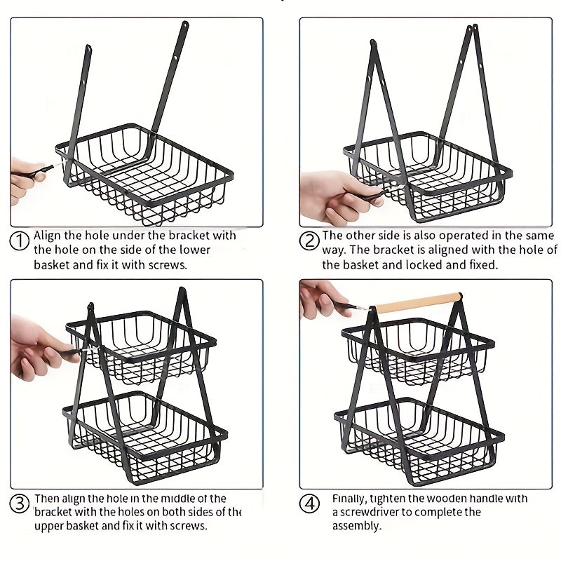 Sleek Metal Kitchen Basket – Stylish Storage with Wooden Handle