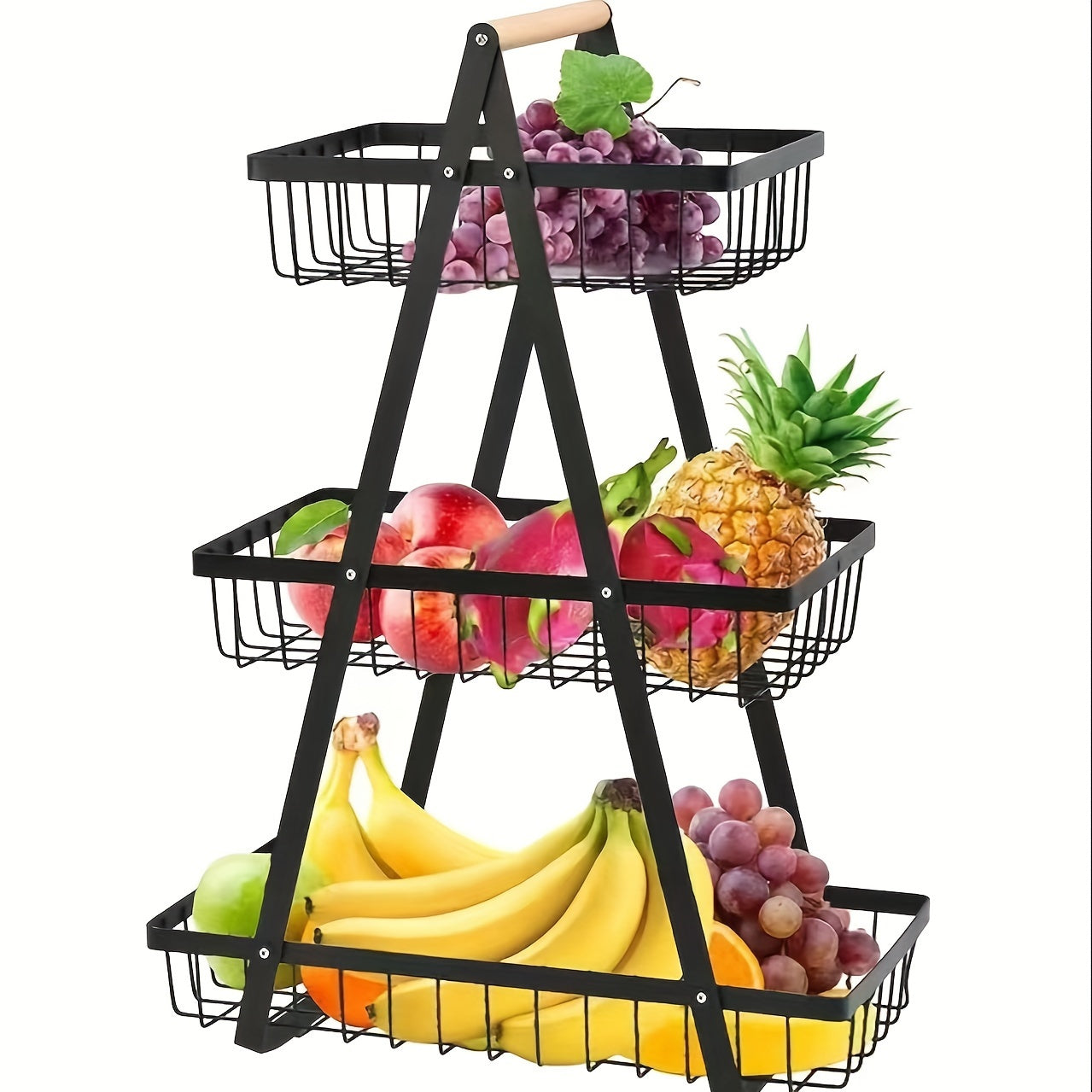 Sleek Metal Kitchen Basket – Stylish Storage with Wooden Handle