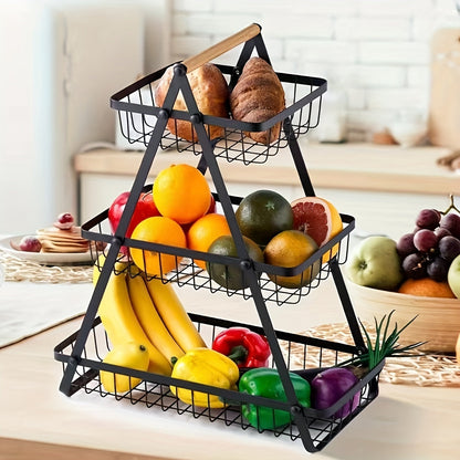 Sleek Metal Kitchen Basket – Stylish Storage with Wooden Handle