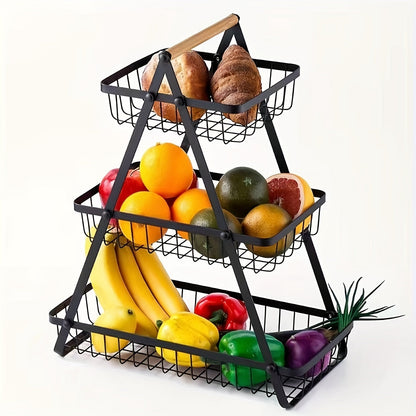 Sleek Metal Kitchen Basket – Stylish Storage with Wooden Handle