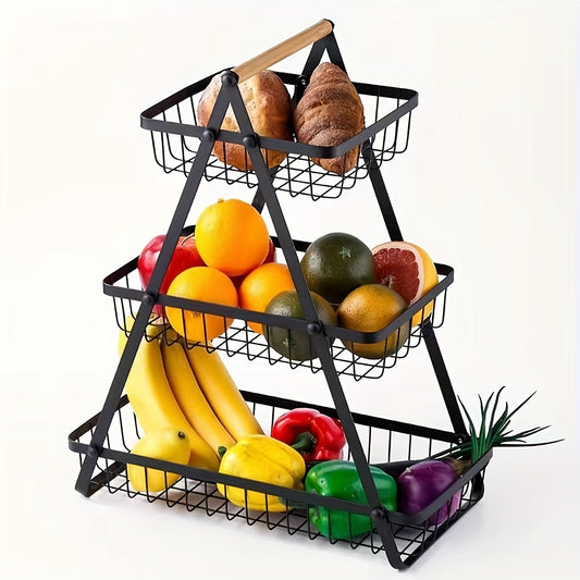 Sleek Metal Kitchen Basket – Stylish Storage with Wooden Handle