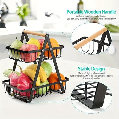 Sleek Metal Kitchen Basket – Stylish Storage with Wooden Handle