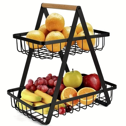 Sleek Metal Kitchen Basket – Stylish Storage with Wooden Handle